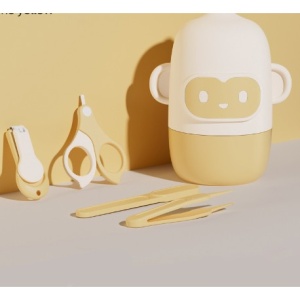 Set Ingrijire Unghii pentru Bebelusi, Flippy, Cutie de Depozitare in Forma de Maimutica, 12x6.5x12 cm, Galben