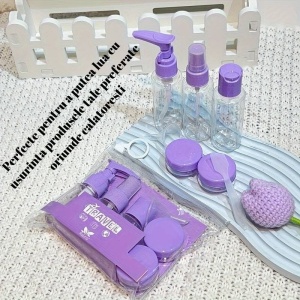 Set Recipiente pentru Cosmetice, Flippy, 5 Piese, cu Gentuta, pentru Calatorii, Reutilizabile, Mov, Material Plastic, 40 ml, 10g - Img 3