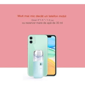 Spray de Hidratare Facială cu Tehnologie Nano, Flippy, Hidratare, Igienizare, Abur Rece, Încărcare USB, Capacitate 30 mL, 10cm, Albastru - Img 5