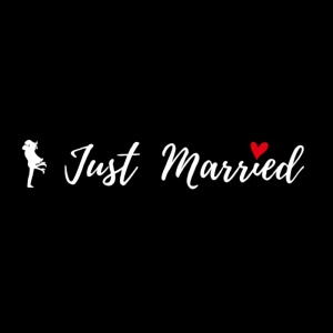 Sticker Autocolant, Flippy, Tematica Nunta, Model Indragostiti, cu Scris Just Married, 50x11.5 cm, Alb - Img 3