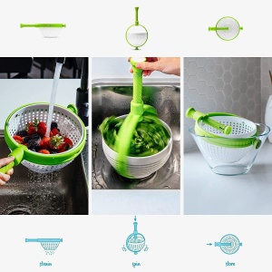 Strecuratoare multifunctionala rotativa, cu maner, material ABS, 22x12 cm, maner 18 cm, cu ventuza pentru prindere sigura, practic si usor de folosit, verde - Img 6