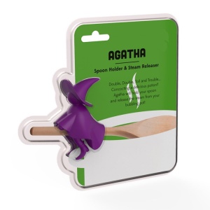 Suport Capac Anti-Varsare, Suport Lingura pentru Oala, Flippy, Model Vrajitoare, din Silicon, Mov - Img 4