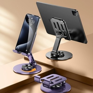Suport de Birou pentru Telefon sau Tableta, Flippy, din Metal, Pliabil, 5.7 x 13.5 x 8.7 cm, Universal, Mov - Img 3