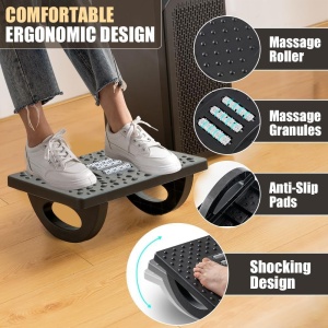 Suport Ergonimic pentru Picioare, Flippy, Plastic, cu Role de Masaj pentru Talpi, pentru Birou, Usor de Transportat, Detasabil, 33.5x24x12 cm, Negru - Img 8