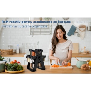 Suport Pentru Condimente Rotativ, Flippy, Multifunctional, Pivotant 360°, Portabil, Usor de Montat, 34x23 cm, ABS/Sticla, Negru - Img 5
