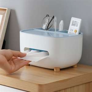 Suport pentru Servetele, Flippy, Cutie Multifunctionala, Design Minimalist, ABS, cu Suport pentru Obiectele Personale, pentru Birou, 21x12x12 cm, Albastru - Img 8