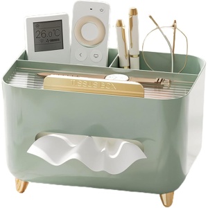 Suport pentru Servetele, Flippy, Cutie Multifunctionala, Design Minimalist, ABS, cu Suport pentru Obiectele Personale, pentru Birou, 21x15x13 cm, Verde - Img 3