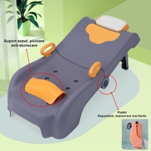 Suport Pliabil pentru Spalat Parul Flippy, Pentru Copii, 0 - 16 ani, cu Picioare Antialunecare, Material Polipropilena, Suport Cap Reglabil, cu Manere, 82 x 40 x 28 cm, Bleumarin - Img 4