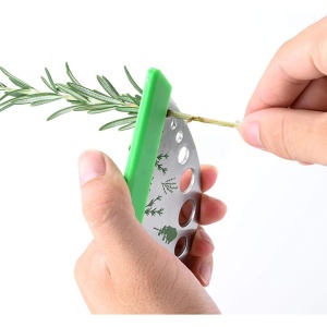 Tocator manual pentru ierburi Flippy, instrument de curatat frunze, margini ascutie, 9 gauri de diferite dimensiuni, multifunctional, material otel inoxidabil, maner ergonomic, rezistent la rugina, 12.3 x 6.9 cm, argintiu - Img 6