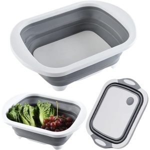 Tocator Multifunctional, Flippy, 2 in 1, cu Cos pentru Spalat si Scurgere Alimente, 480 g, Pliabila, Gri - Img 6