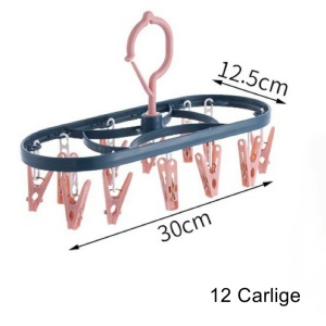 Uscator de Rufe Suspendat Flippy, cu 12 Carlige, Rotire 360 Grade, Protectie Vant, Mateiral Plastic, Usor de Depozitat, Multifunctional, 30 x 12.5 cm, Albastru/Roz - Img 5