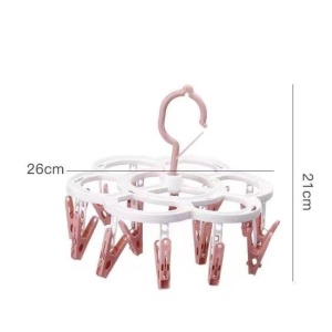 Uscator de Rufe Suspendat Flippy, cu 16 Carlige, Rotire 360 Grade, Mateiral Plastic, Usor de Depozitat, Multifunctional, 26 x 21 cm, Roz - Img 7