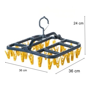 Uscator de Rufe Suspendat Flippy, cu 40 Carlige, Rotire 360 Grade, Protectie Vant, Pliabil, Patrat, Mateiral Plastic, Usor de Depozitat, Multifunctional, 36 x 24 cm, Albastru/Galben - Img 3