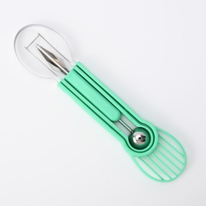 Ustensila bucatarie 4 in 1 pentru taiat si decorat fructe Flippy, material inox si plastic, compact, 28x6.2 cm, verde - Img 3