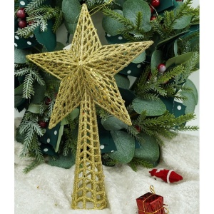 Varf decorativ de brad, Auriu, in forma de Stea, cu model decupat, din Plastic/Metal, 18 cm x 26 cm, Interior/Exterior, Flippy - Img 8