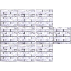 10 x Placi Tapet Autocolant 3D cu Imitatie de Marmura Dreptunghiulara, pentru Perete Bucatarie Sufragerie, Usor de Curatat, Rezistent la Apa, Autoadeziv, 30x30 cm, Gri - Img 6