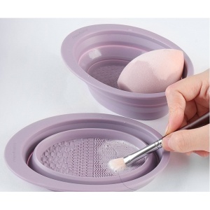 Accesoriu din silicon pentru curatarea accesoriilor makeup, pensule, buretei, 14.5 x 11,5 cm, 2 moduri de utilizare, pliabil, mov - Img 4
