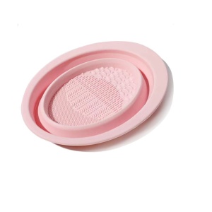 Accesoriu din silicon pentru curatarea accesoriilor makeup, pensule, buretei, 14.5 x 11,5 cm, 2 moduri de utilizare, pliabil, roz - Img 1