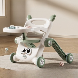 Antemergator pentru Copii 8 in 1, Flippy, Multifunctional, cu Maner de Impingere Detasabil, Scuter, Trotineta, Scaun Reglabil, Tavita Detasabila, Stabil, Antiderapant, 4 Roti, 56x44x64cm, 9-12 Luni, Verde - Img 2