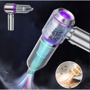 Aspirator Portabil Auto, Flippy, pentru Casa si Masina, 3 Viteze, Incarcator Tip-C cu Incarcare Rapida, Tub Prelungitor, 2000mAh, 7 Capete de Aspirare si Suflare, 21x20x6.5 cm, Argintiu Mov - Img 10