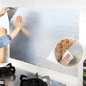 Autocolant pentru Bucătărie, Flippy, Tip Folie de Aluminiu, Rezistent la Ulei, Umezeală, Temperaturi Inalte, pentru Dulapuri, Perete, Blat, Argintiu, 60cm x 1m - Img 2
