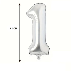 Balon din Folie Flippy, Cifra 1, 81 cm, Pentru Aer sau Heliu, Argintiu - Img 3