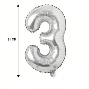Balon din Folie Flippy, Cifra 3, 81 cm, Pentru Aer sau Heliu, Bulk, Argintiu - Img 5