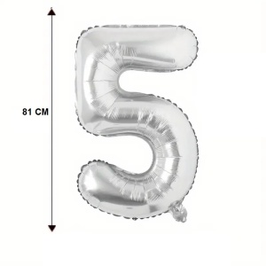 Balon din Folie Flippy, Cifra 5, 81 cm, Pentru Aer sau Heliu, Bulk, Argintiu - Img 4