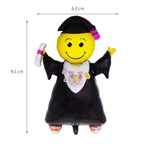 Balon din Folie Metalizata, Flippy, Figurina Absolvent, Tema Absolvire, 91x62 cm, Ambalaj Individual, Pai Inclus, Umflare cu Aer sau Heliu, Negru - Img 2
