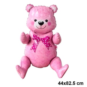 Balon din Folie Metalizata, Flippy, Figurina Animalute, Model Ursulet Asezat, Tematica Aniversare, 44x82.5 cm, Ambalaj Individual, Pai Inclus, Umflare cu Aer sau Heliu, Roz - Img 4