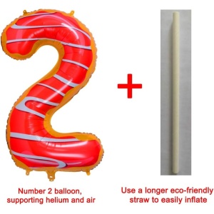 Balon din Folie Metalizata Flippy, Figurina Cifra, Imprimeu Gogosi, Tema Aniversare 100 cm, Ambalaj Individual, Pai inclus, Umflare cu Aer sau Heliu, Multicolor, Cifra 2 - Img 8