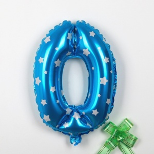 Balon din Folie Metalizata Flippy, Figurina Cifra, Imprimeu Stele, Tema Aniversare 80 cm, Ambalaj Individual, Pai inclus, Umflare cu Aer sau Heliu, Albastru, Cifra 0 - Img 3