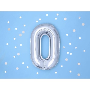 Balon din Folie Metalizata, Flippy, Figurina Cifra, Tema Aniversare 100 cm, Ambalaj Individual, Pai inclus, Umflare cu Aer sau Heliu, Argintiu, Cifra 0 - Img 6