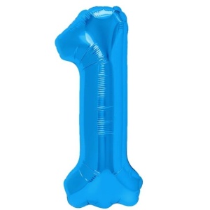 Balon din Folie Metalizata, Flippy, Figurina Cifra, Tema Aniversare 100 cm, Ambalaj Individual, Pai inclus, Umflare cu Aer sau Heliu, Albastru, Cifra 1 - Img 1