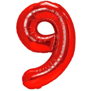 Balon din Folie Metalizata Flippy, Figurina Cifra, Tema Aniversare 100 cm, Ambalaj Individual, Pai inclus, Umflare cu Aer sau Heliu, Rosu, Cifra 9 - Img 1
