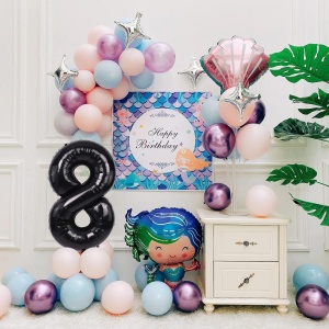 Balon din Folie Metalizata Flippy, Figurina Cifra, Tema Aniversare 40 cm, Ambalaj Individual, Pai inclus, Umflare cu Aer sau Heliu, Negru, Cifra 8 - Img 7