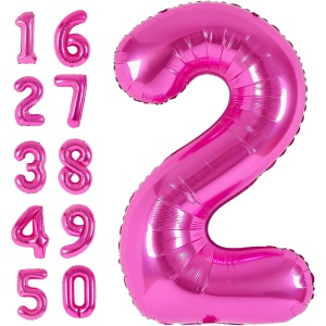 Balon din Folie Metalizata Flippy, Figurina Cifra, Tema Aniversare 40 cm, Ambalaj Individual, Pai inclus, Umflare cu Aer sau Heliu, Roz, Cifra 2 - Img 11