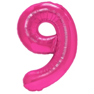 Balon din Folie Metalizata Flippy, Figurina Cifra, Tema Aniversare 40 cm, Ambalaj Individual, Pai inclus, Umflare cu Aer sau Heliu, Roz, Cifra 9 - Img 3