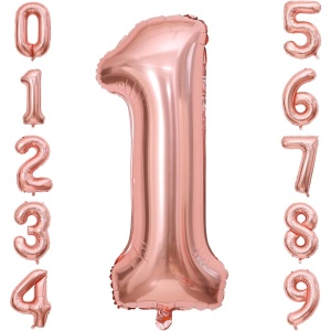Balon din Folie Metalizata Flippy, Figurina Cifra, Tema Aniversare 40 cm, Ambalaj Individual, Pai inclus, Umflare cu Aer sau Heliu, Rose Gold, Cifra 1 - Img 6