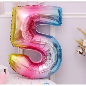 Balon din Folie Metalizata Flippy, Figurina Cifra, Tema Aniversare 40 cm, Ambalaj Individual, Pai inclus, Umflare cu Aer sau Heliu, Multicolor, Cifra 5 - Img 7
