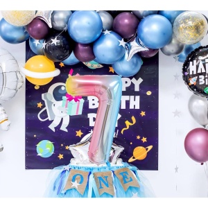 Balon din Folie Metalizata Flippy, Figurina Cifra, Tema Aniversare 40 cm, Ambalaj Individual, Pai inclus, Umflare cu Aer sau Heliu, Multicolor, Cifra 7 - Img 4
