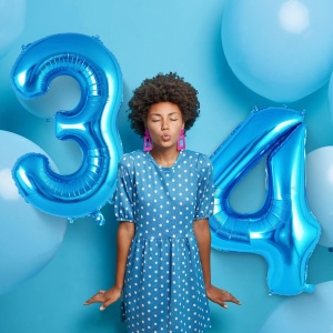Balon din Folie Metalizata Flippy, Figurina Cifra, Tema Aniversare 40 cm, Ambalaj Individual, Pai inclus, Umflare cu Aer sau Heliu, Albastru, Cifra 4 - Img 3