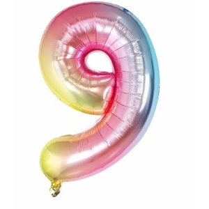 Balon din Folie Metalizata Flippy, Figurina Cifra, Tema Aniversare 40 cm, Ambalaj Individual, Pai inclus, Umflare cu Aer sau Heliu, Multicolor, Cifra 9 - Img 1