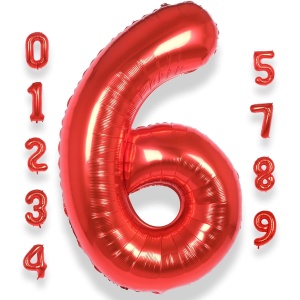 Balon din Folie Metalizata Flippy, Figurina Cifra, Tema Aniversare 80 cm, Ambalaj Individual, Pai inclus, Umflare cu Aer sau Heliu, Rosu, Cifra 6 - Img 8
