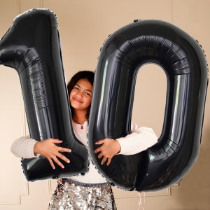 Balon din Folie Metalizata, Flippy, Figurina Cifra, Tema Aniversare 80 cm, Ambalaj Individual, Pai inclus, Umflare cu Aer sau Heliu, Negru, Cifra 0 - Img 2