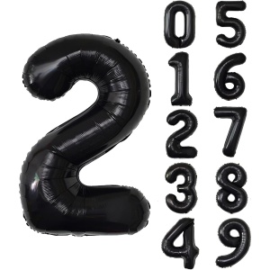 Balon din Folie Metalizata, Flippy, Figurina Cifra, Tema Aniversare 80 cm, Ambalaj Individual, Pai inclus, Umflare cu Aer sau Heliu, Negru, Cifra 2 - Img 3