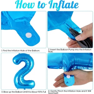 Balon din Folie Metalizata, Flippy, Figurina Cifra, Tema Aniversare 80 cm, Ambalaj Individual, Pai inclus, Umflare cu Aer sau Heliu, Albastru, Cifra 2 - Img 3
