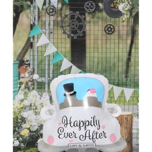 Balon din Folie Metalizata, Flippy, Figurina Masina, Model Nunta Happily Ever After, Tema Nunta, 60 x 63 cm, Ambalaj Individual, Pai Inclus, Umflare cu Aer sau Heliu, Alb - Img 7