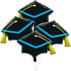 Balon din Folie Metalizata, Flippy, Figurina, Model Toca Congrats Grad, Tematica Absolvire, 56x70 cm, Ambalaj Individual, Pai Inclus, Umflare cu Aer sau Heliu, Negru-Albastru - Img 6