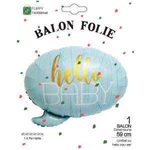 Balon din Folie Metalizata, Flippy, Figurina Norisor, Tema Hello Baby , 59x50 cm, Ambalaj Individual, Pai Inclus, Umflare cu Aer sau Heliu, Albastru - Img 5